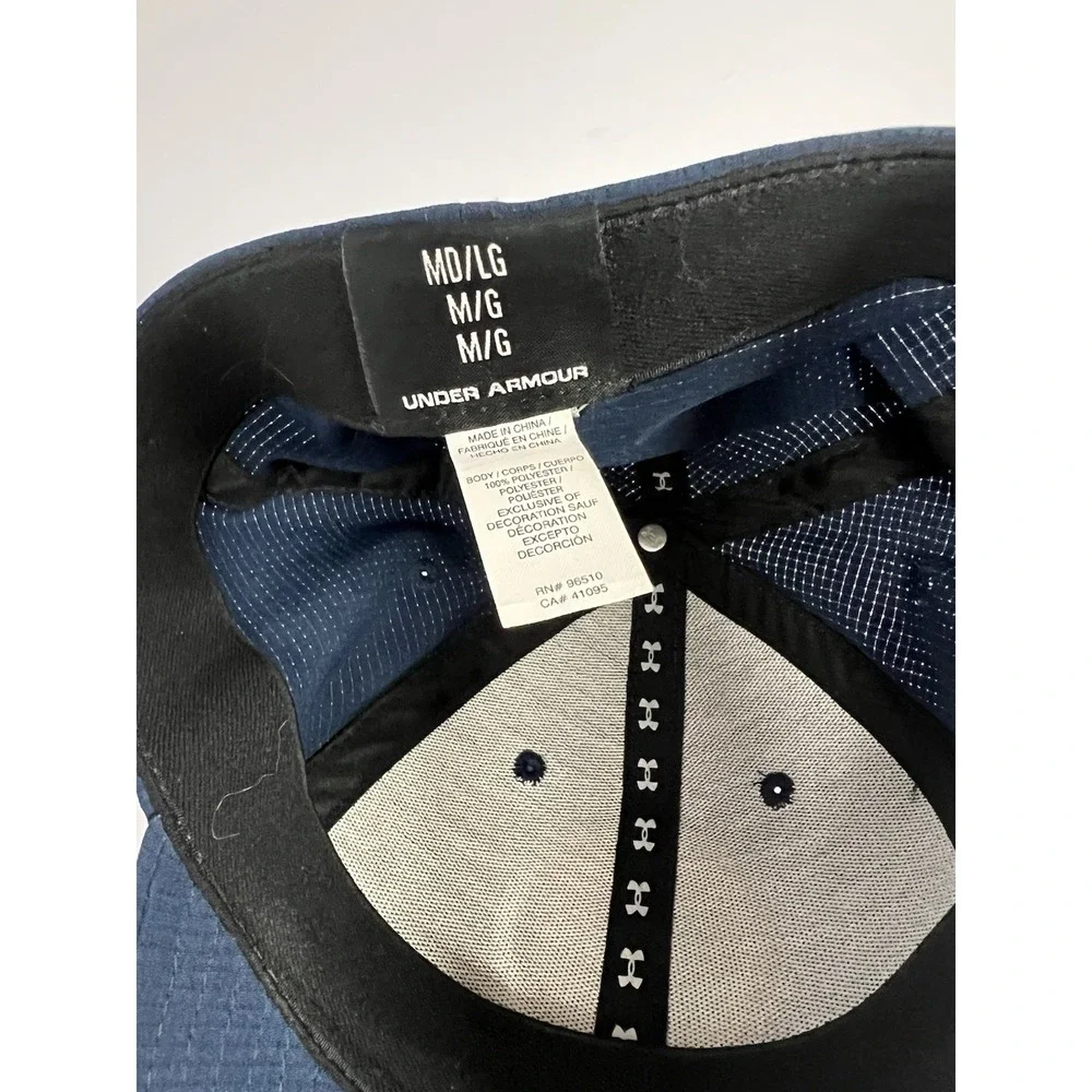 UNDER ARMOUR GOLF Cap Flex Fit Hat Breathable Size‎ MD/LG Navy White Logo